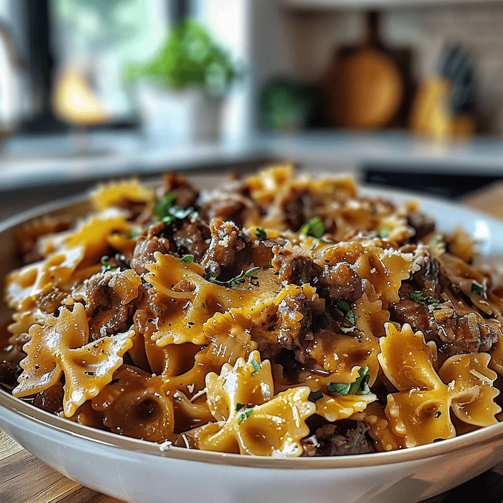 Cheesy Beef and Bowtie Pasta Recipe