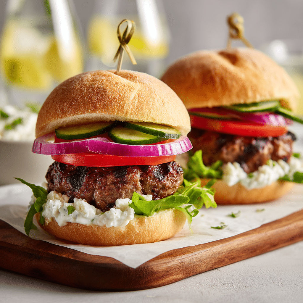 Greek Stuffed Feta Burgers With Tzatziki