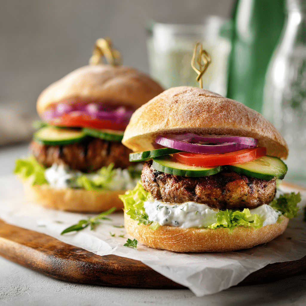 Greek Stuffed Feta Burgers With Tzatziki