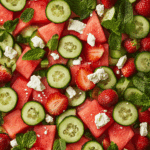 Watermelon Cucumber Salad with Strawberries and Feta