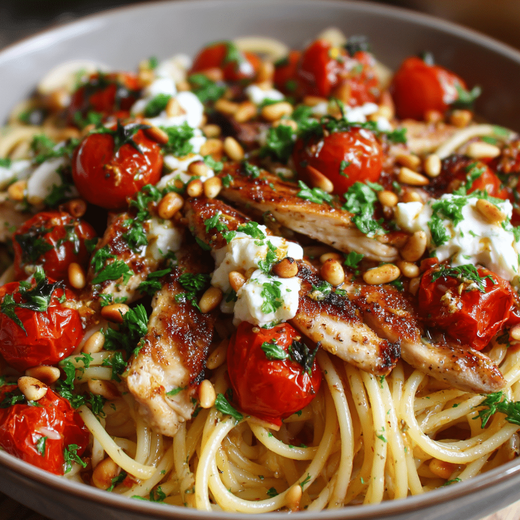 Chicken Spaghetti with Burrata and Lemon Butter Garlic Sauce Recipe