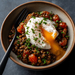 Mediterranean Braised Lentils With Poached Egg Recipe