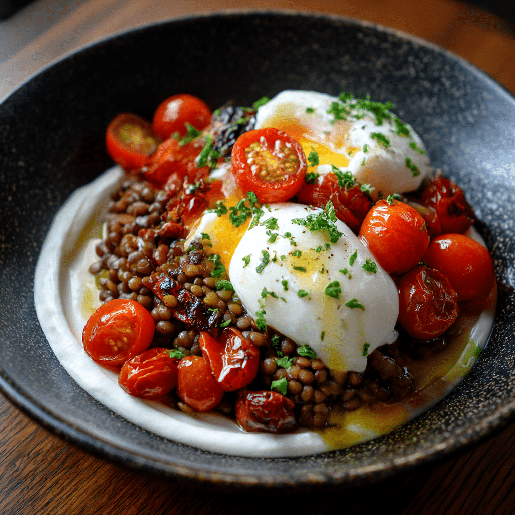 Mediterranean Braised Lentils With Poached Egg Recipe - Recipe Image
