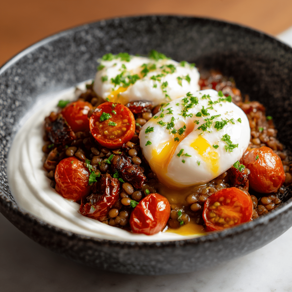 Mediterranean Braised Lentils With Poached Egg Recipe - Recipe Image
