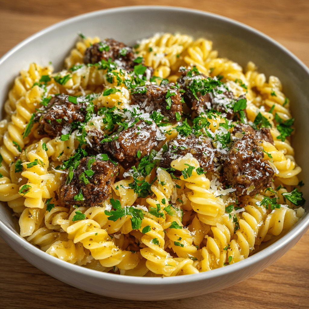 Beef and Rotini in Garlic Parmesan Sauce