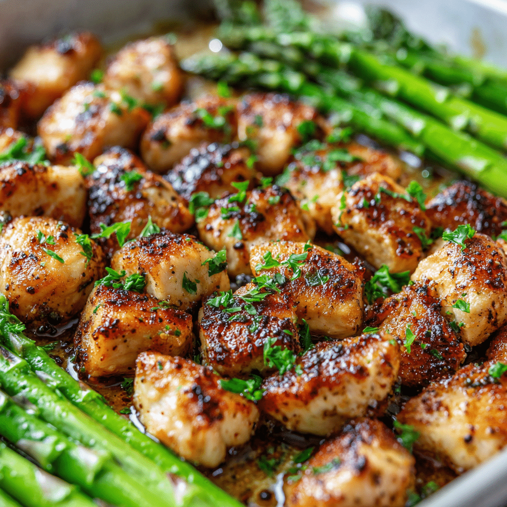 Garlic Butter Chicken Bites and Asparagus