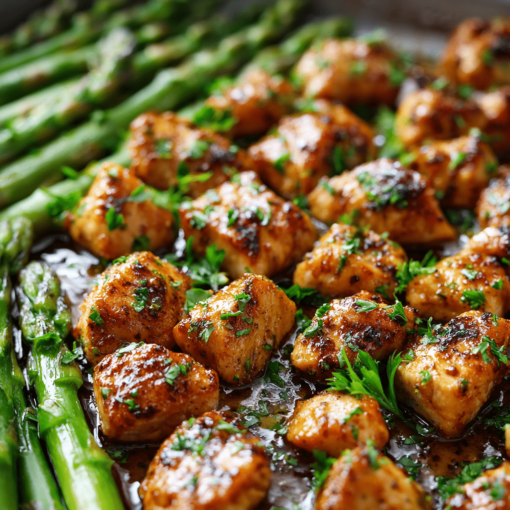 Garlic Butter Chicken Bites and Asparagus