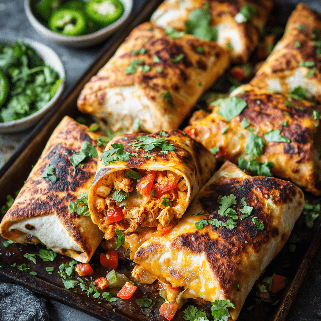 Sheet Pan Baked Chicken Chimichangas