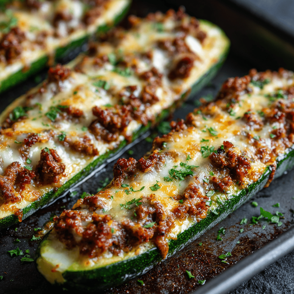 Easy Ground Beef Zucchini Boats