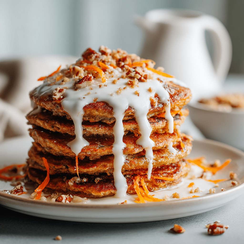 Fluffy Carrot Cake Pancakes with Cream Cheese Drizzle
