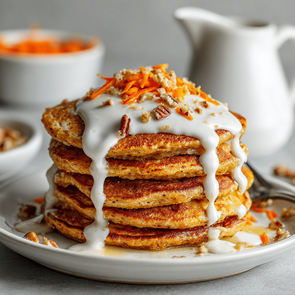 Fluffy Carrot Cake Pancakes with Cream Cheese Drizzle