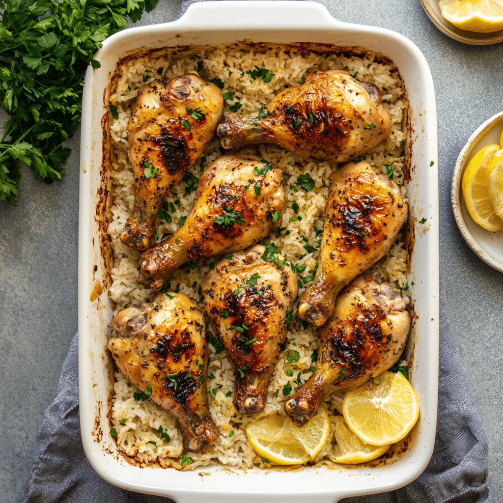 Baked Chicken Legs and Rice