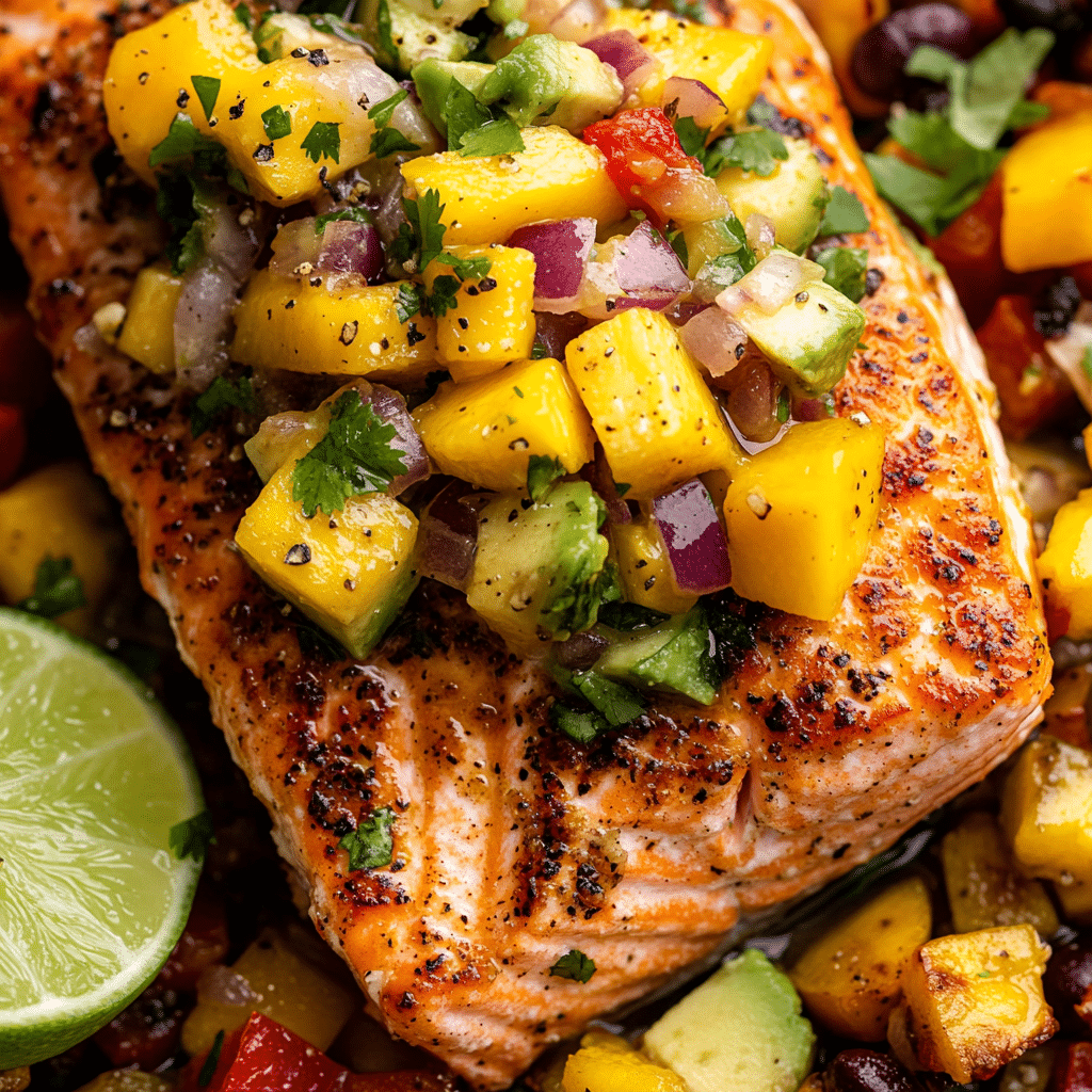 Baked Blackened Salmon with Mango Avocado Salsa