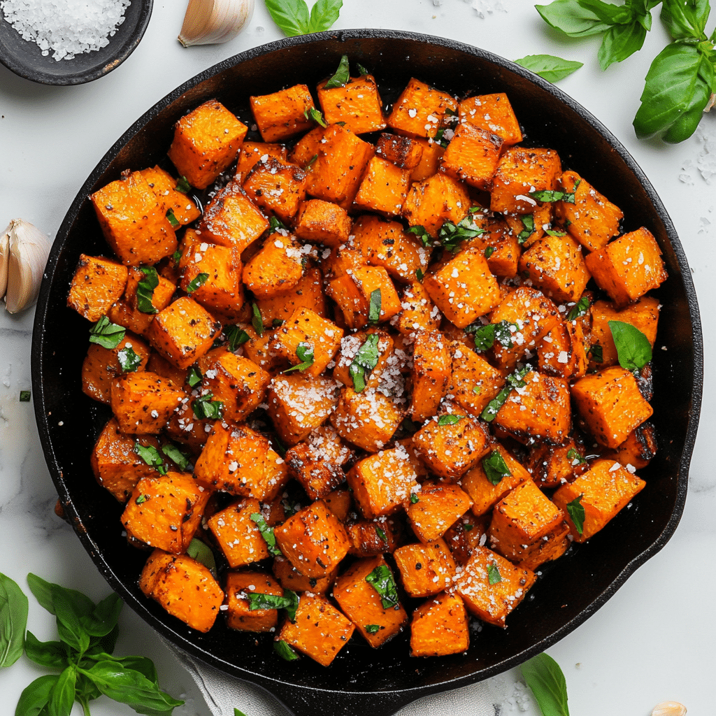 Garlic Butter Roasted Sweet Potatoes
