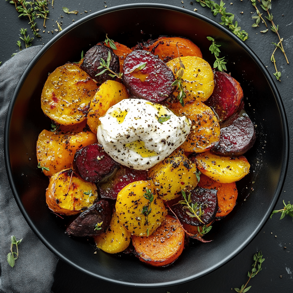Vibrant Roasted Beets & Carrots with Creamy Burrata Salad