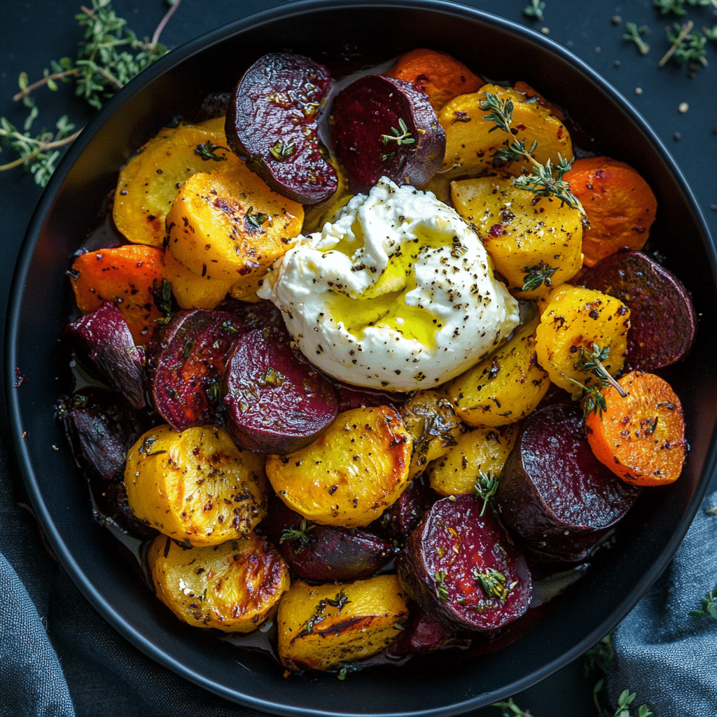 Vibrant Roasted Beets & Carrots with Creamy Burrata Salad