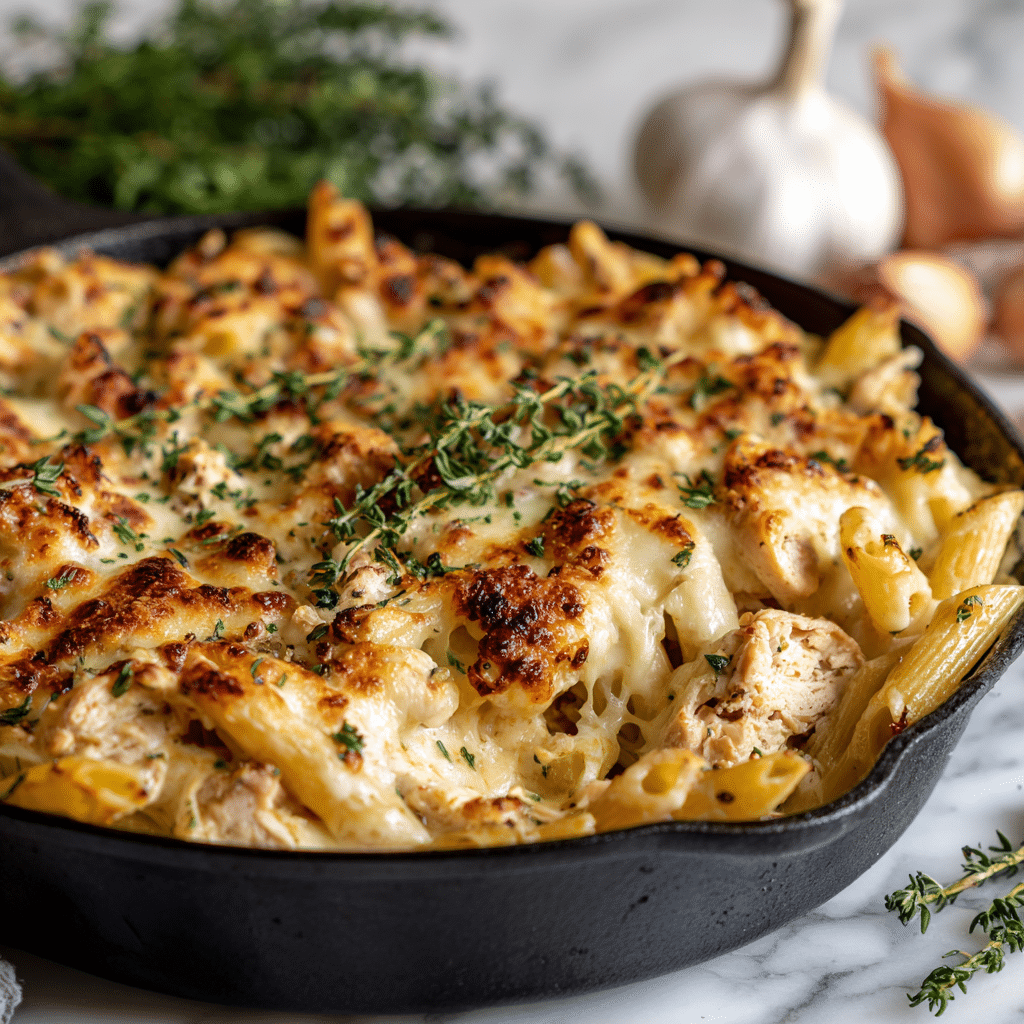 Creamy Garlic Parmesan Chicken Pasta Bake