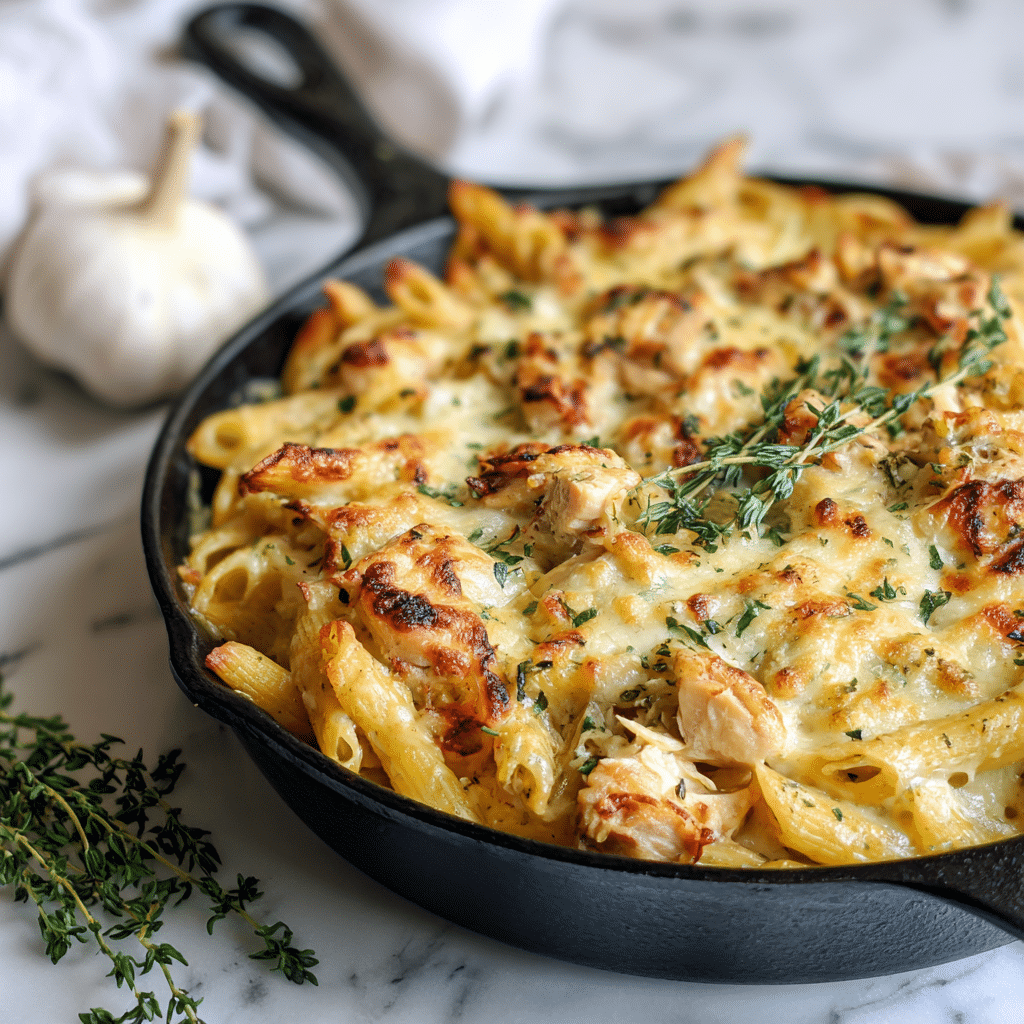 Creamy Garlic Parmesan Chicken Pasta Bake