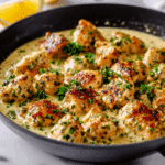 Garlic Butter Chicken Bites with Savory Creamy Parmesan Pasta