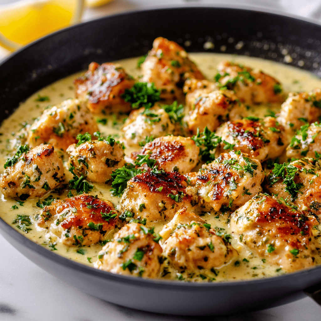 Garlic Butter Chicken Bites with Savory Creamy Parmesan Pasta
